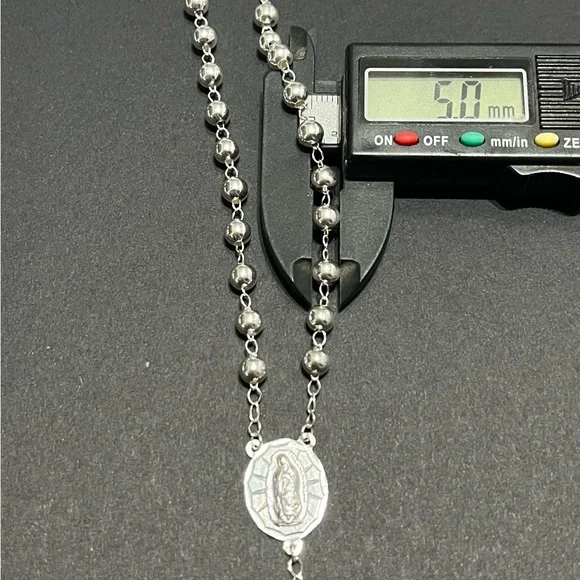 Large 925 Sterling Silver Rosary 24” 5mm Beads Rosario De Plata Handmade Italy - Picture 3 of 7